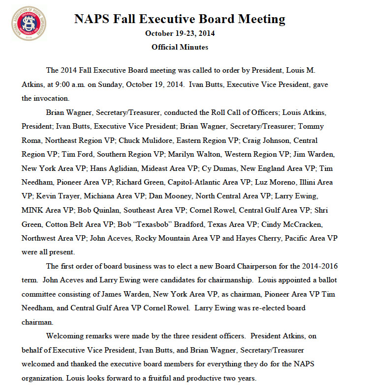 2014 NAPS Fall Executive Board Meeting Minutes