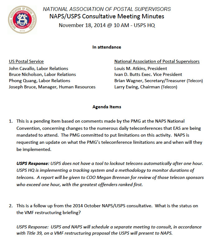 2014 November NAPS/USPS Consultative Meeting Minutes