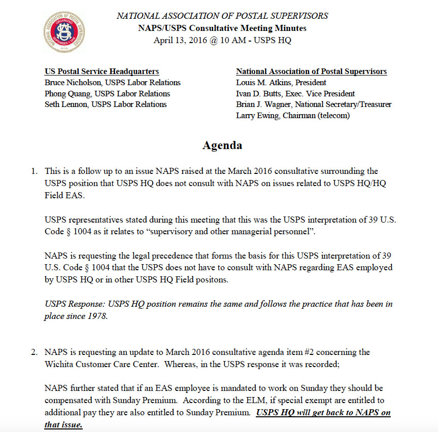 April 2016 NAPS/USPS Consultative Meeting Minutes