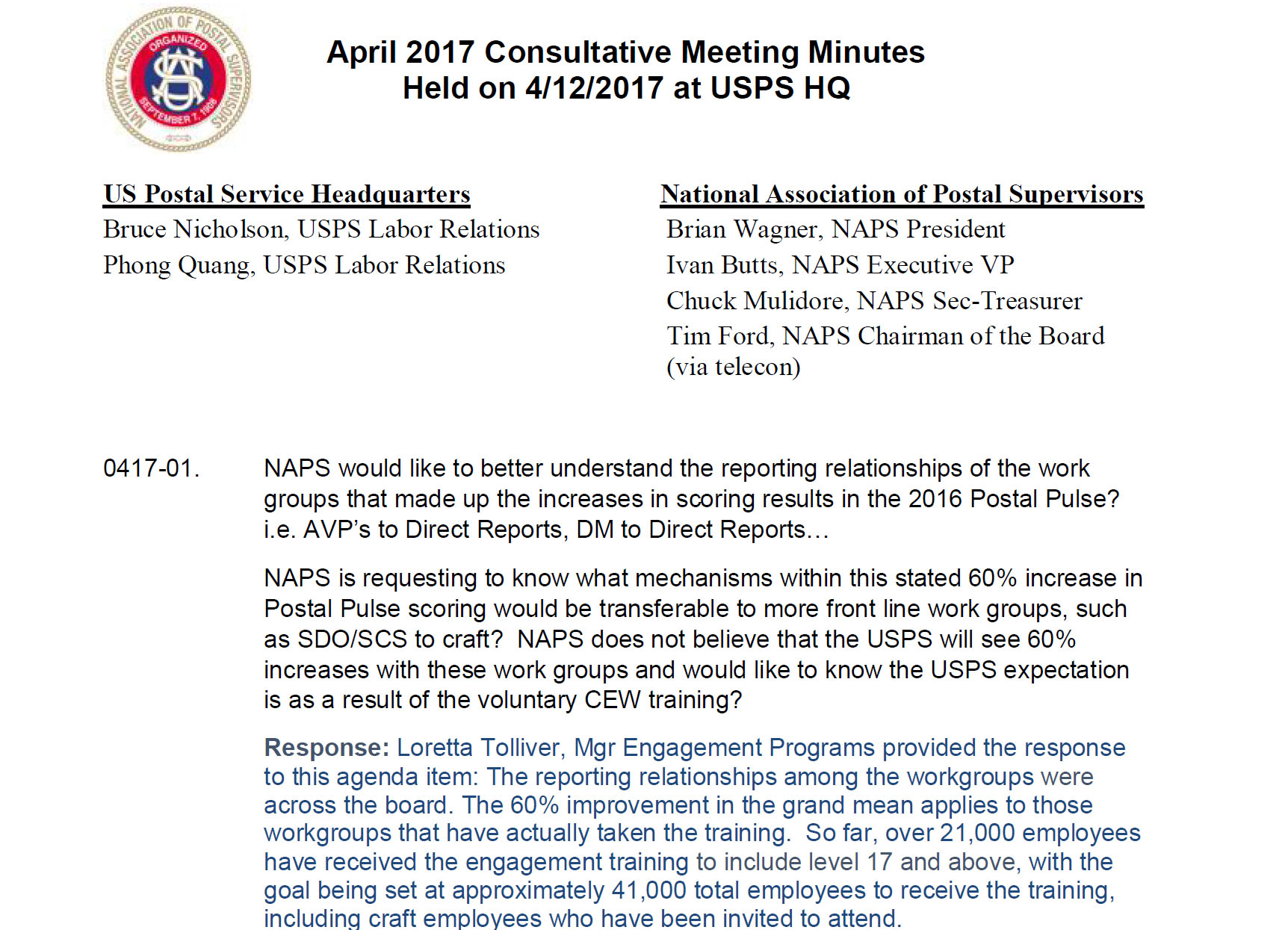 April 2017 Consultative Meeting Minutes