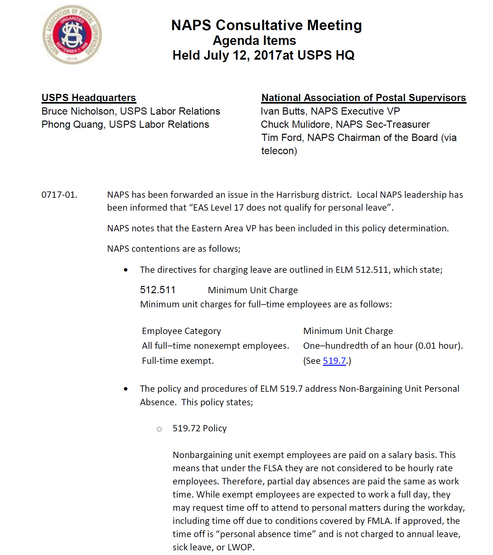 July 2017 Consultative Meeting Minutes