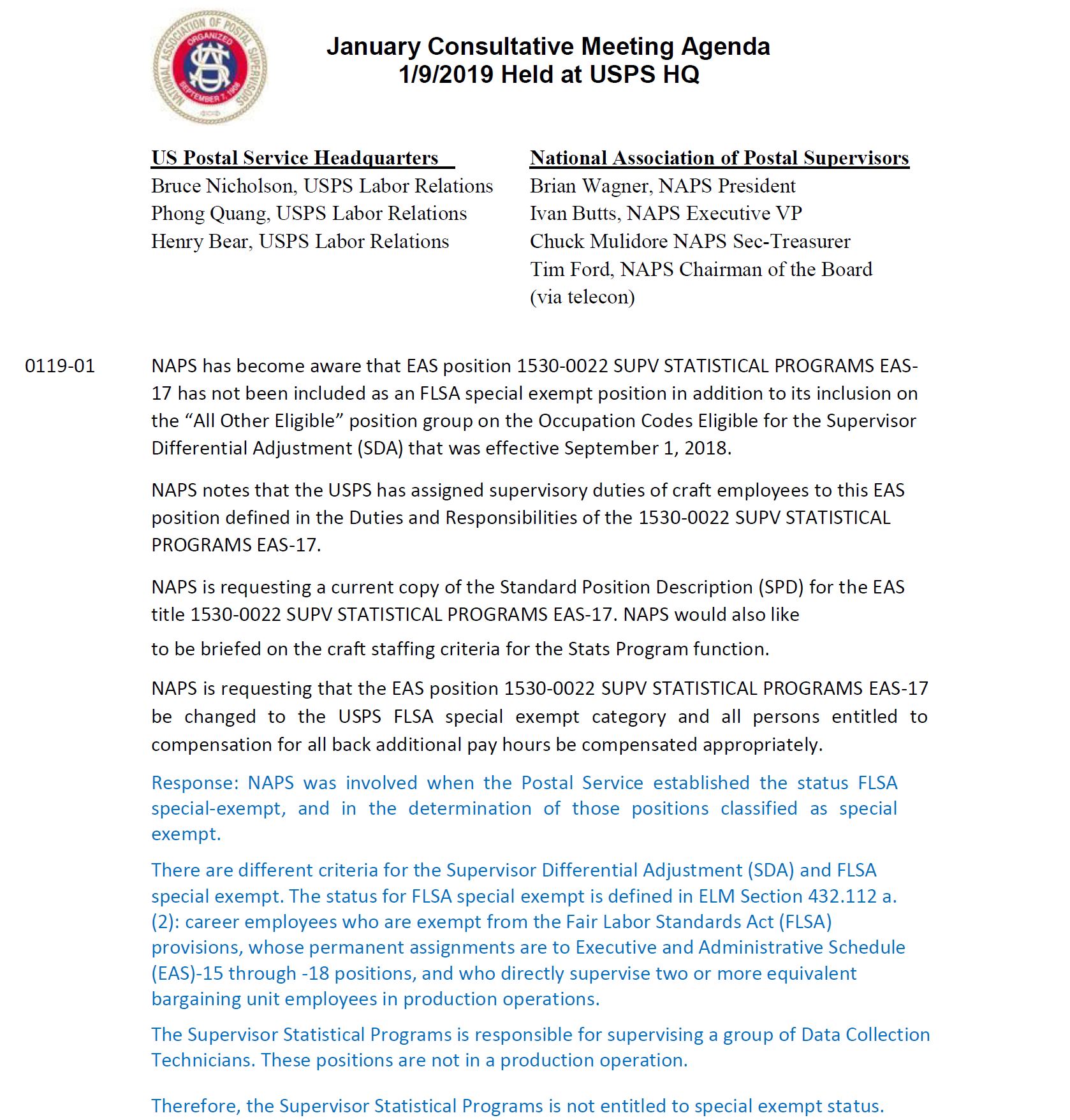 January 2019 Consultative Meeting Agenda