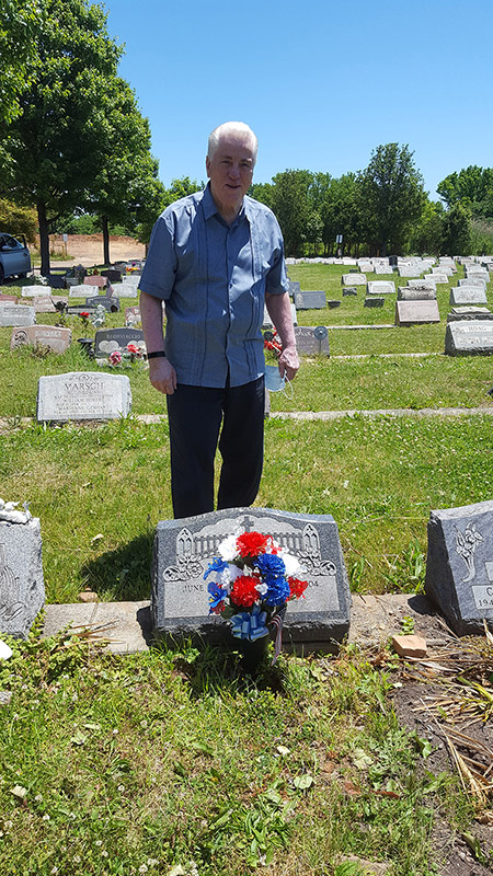 Tommy, visiting Vince Palladino on his birthday, which is also Flag Day.