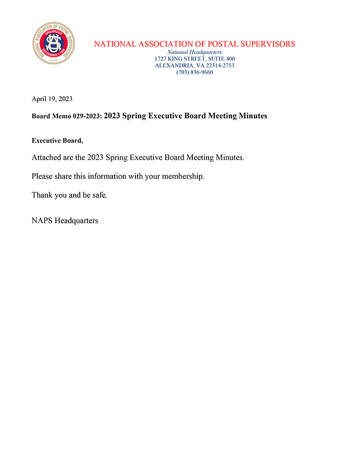 Board Memo 029-2023: 2023 Spring Executive Board Meeting Minutes